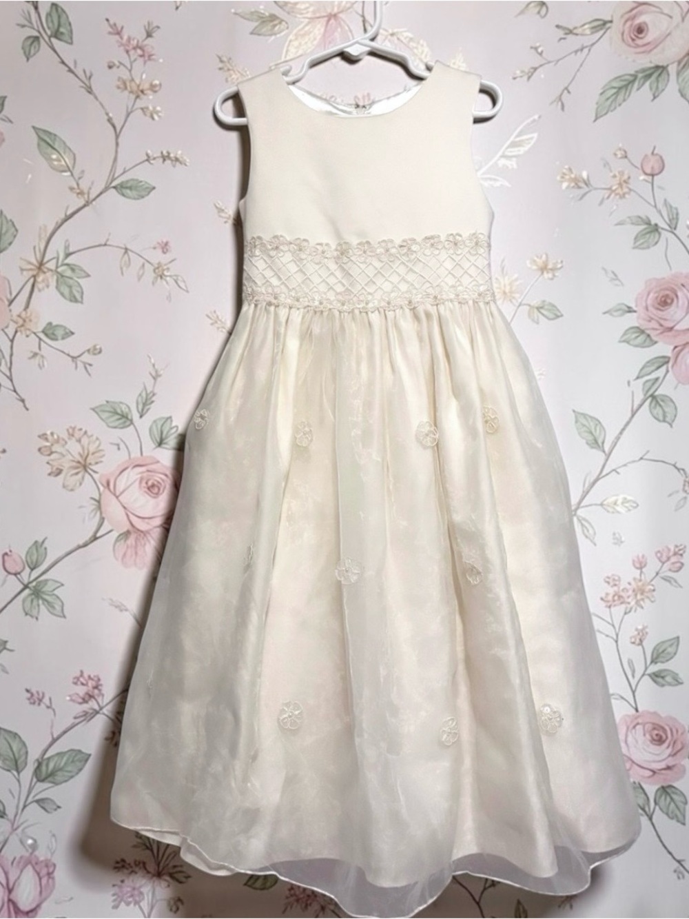 Cinderella Girls Dress Ivory Satin & Organza Flower Girl Size 6 EUC